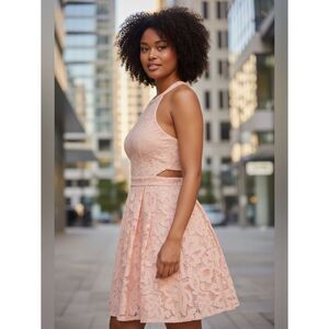 Lulus Daisy Date Blush Pink Lace Skater Pleated Dress Size Large